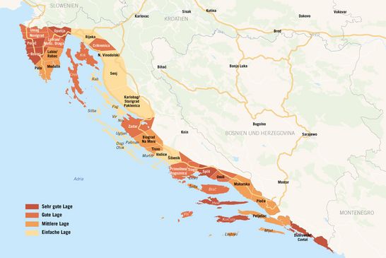 Küste Kroatien, Regionen-Karte