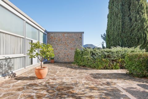 Steinterrasse bei Sonnenschein mit mediterranem Garten und bewaldetem Hügel im Hintergrund. _MG_7639-2.jpg