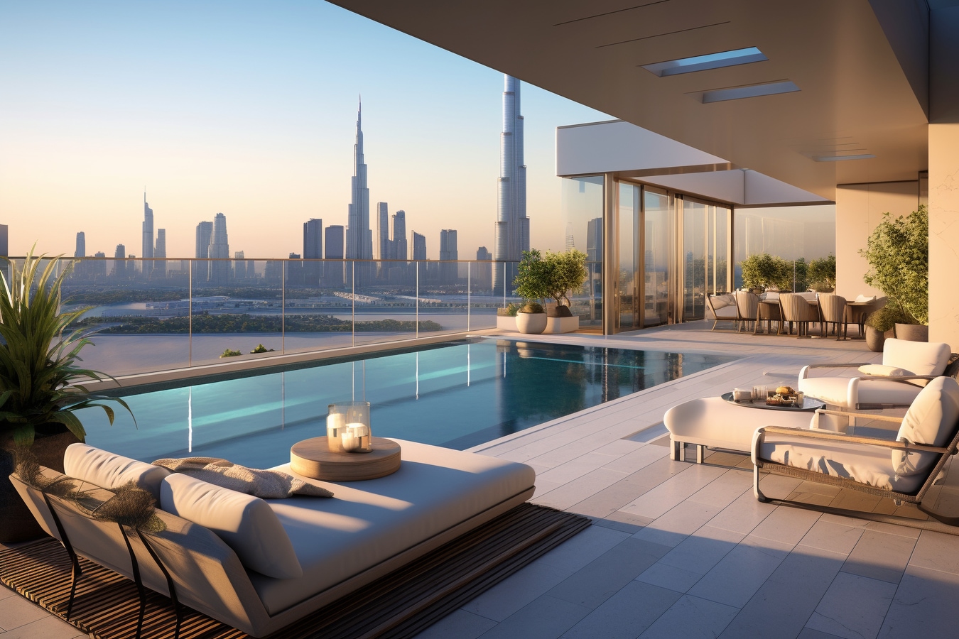 Impressive spacious penthouse terrace with pool and views of Dubai. Skyscrapers of the United Arab Emirates. AdobeStock_626619992_serperm73.jpeg